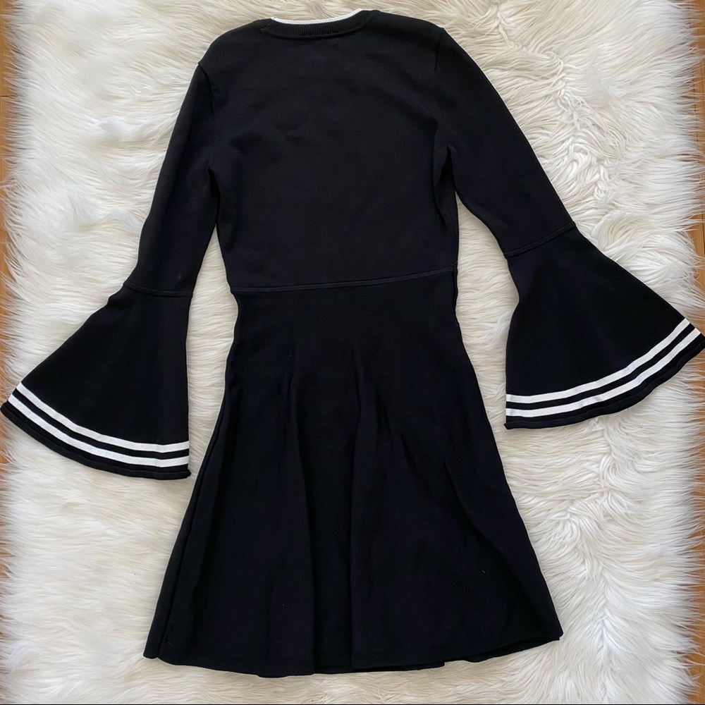 Eliza J Black Knit Long Flare Bell Sleeve Modest Crewneck Fit and Flare Dress - Picture 6 of 9